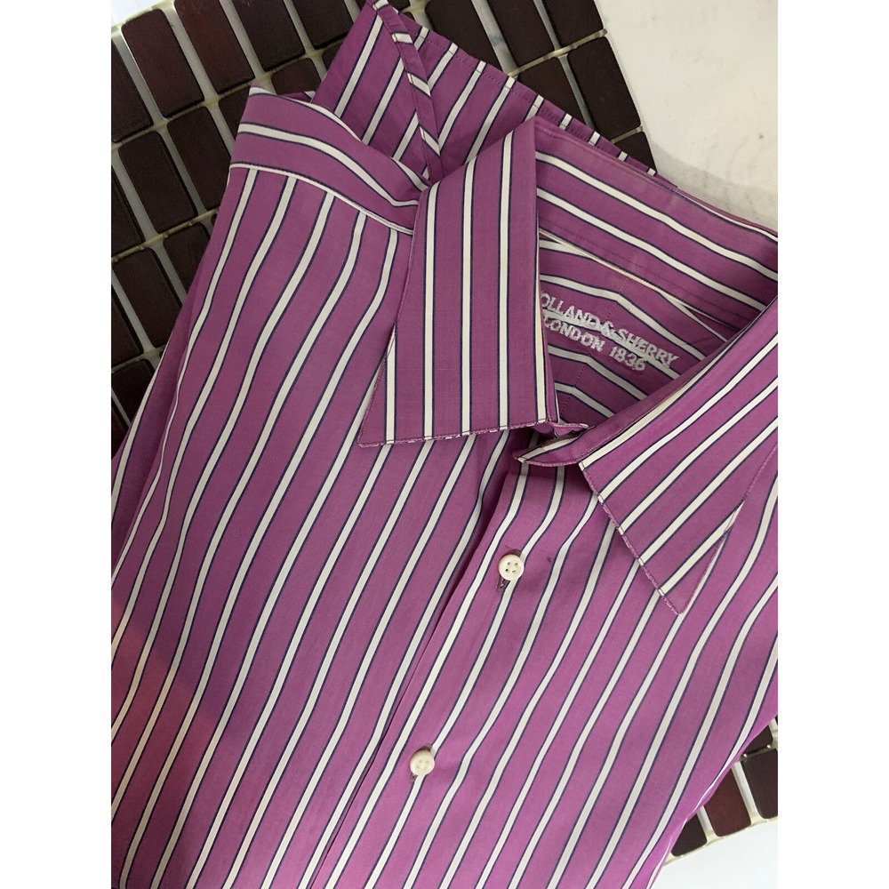 HOLLAND & SHERRY London Luxury  Purple Shirt Dress Button Down Collar Mens‎ L